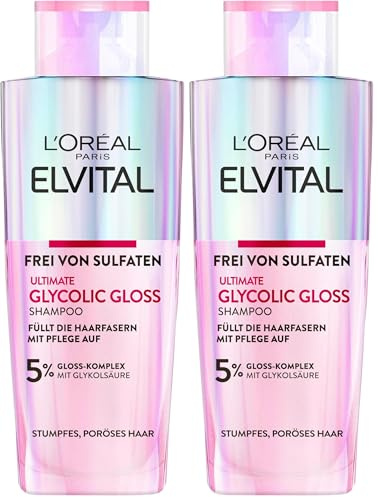 L'Oréal Paris Elvital Glycolic Gloss Shampoo für glanzloses und stumpfes Haar, Pflegen und Glätten der Haare, zum Versiegeln für eine verbesserte Haarqualität, regenerierend, mit Glykolsäure, 200ml