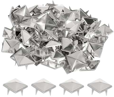 QUARKZMAN 100 Stück Pyramiden Nieten für Kleidung, 15mm 4 Zacken Quadratnieten, Silberne Metall Pyramidenstollen Handwerk, Punk Rock Nagelkopf Spots für Kleidungstasche Lederschuhe