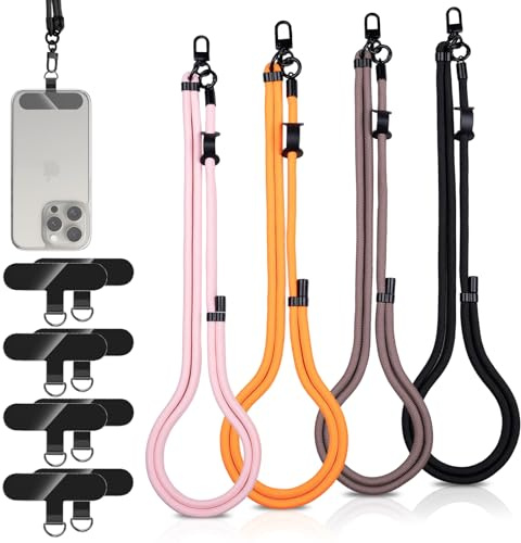 4PCS Cell Phone Crossbody Lanyard, 8mm Thick Rope Adjustable Phone Holder Around Neck for Most Smartphones, Premium Metal Buckle, Universal Anti Theft Phone Lanyard for Women Men Elderly and Teacher