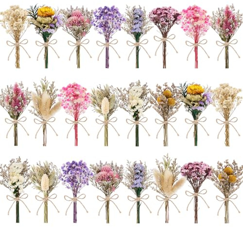 LawnIdyll 12/24 PCS Charming Dried Flowers Bouquet for Vase Various Dried Wildflowers with Stems Mini Handmade Wildflowers Natural Real Flowers Bulk Flowers Craft (Various Series, 24 PCS)