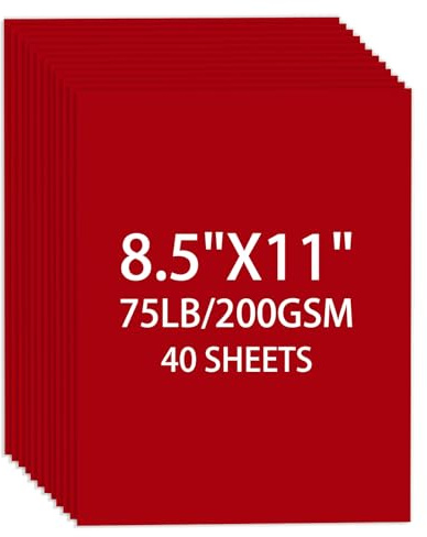 Cardstock 8.5 X 11, 40 Sheets Red Card Stock, 75lb/ 200gsm Copy Paper | Christmas Red Cardstock Printer Paper for Art, Drawing, Invitations, DIY Cards, Craft, Construction, School & Office Supplie