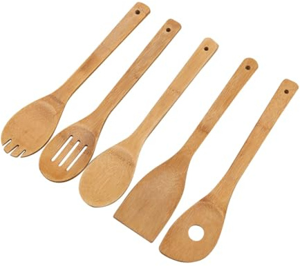 BIUDECO 5pièces Lot De Ustensiles De Cuisine En Bois Cuillères Et Spatules Bois Pour Poêles Antiadhésifs Et Cuisson