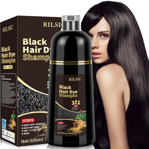 Black Hair Dye Shampoo 3 in 1, Black Hair Color Shampoo, Grey Attack | Herbal Instant Color Shampoo for Women & Men - Natural Black Colour, Quick Grey Coverage, Grey Hair Shampoo