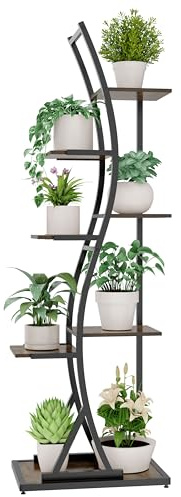 Ribelli 7-stufiger Metall-Pflanzenständer 160cm, Wellenförmiges Pflanzenregal mit Kippschutz, Hoch Blumenständer Pflanzentreppe Blumentopfständer für Balkon Wohnzimmer