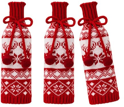 Xanorrg Pack of 3 Soft Knits Snowflake Wine Bottle Covers Wine Cases for Christmas Ambiances Nonslip Jackets Knits Snowflake Bottle Sweaters