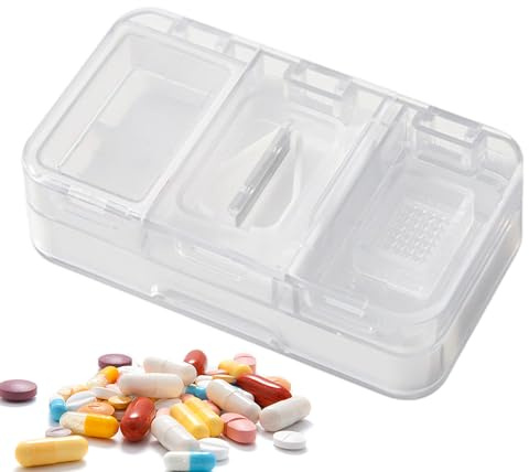 Cutter de pilules - Diviseur de comprimés à double chambre portable, organisateur de stockage compact, conteneur de médicaments pratiques, porte-boîtier léger avec conception de coupe précise | Travai