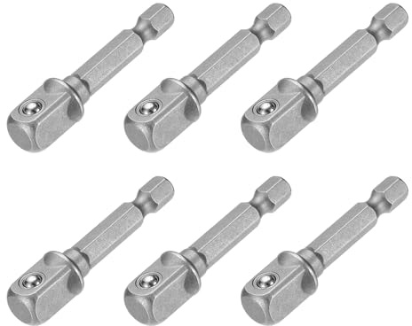 sourcing map 6pcs Impact Socket Adapter 3/8 Square Drive 1/4 Hex Shank 2 Long Extension Bit for Axle Nut Driver Drill Socket Sets
