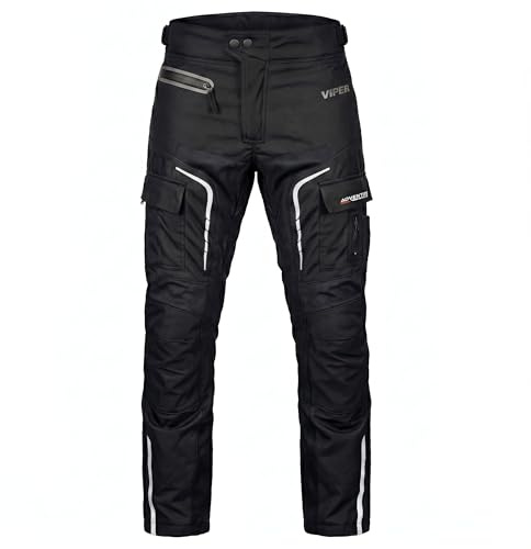 ViPER Route Motorcycle Trouser for Men Waterproof Textile Motorbike Pants with Removable Thermal Lining Knee Armour Reflective Details Adventure Touring Biker Pants (UK, Waist, 32, Regular, Regular)