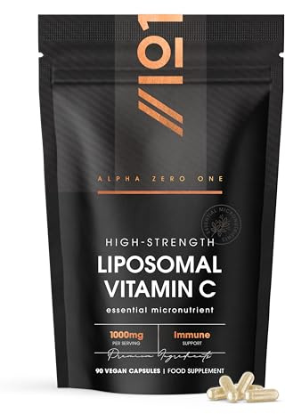 Liposomal Vitamin C 1000mg – 90 Vegan Capsules - High Strength Immune Support – Resealable and Recyclable Pouch by Alpha01