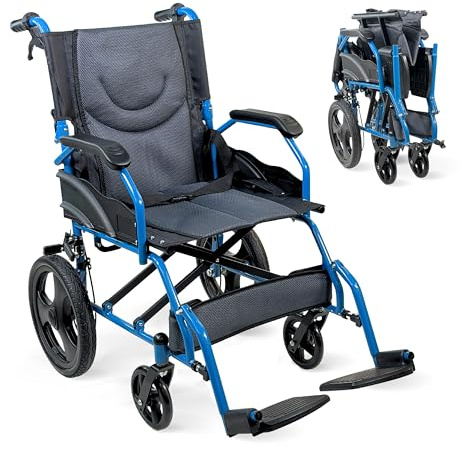 Mobiclinic®, Silla de Ruedas Plegable, de Tránsito, Respaldo Abatible, Reposapiés Abatibles, Doble Sistema de Frenado, Acero Reforzado, Hasta 100 kg, Ligera y Compacta, Faraón