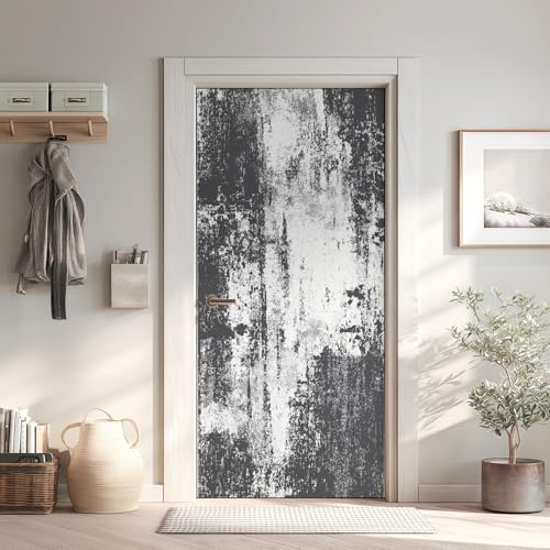 Vintage Türaufkleber, Schwarz Weiß Türfolie Selbstklebende Fototapete 77x200 cm, Grau Modern Türposter Abnehmbar Türfolie PVC Für Tür Schlafzimmer Badezimmer Türaufkleber