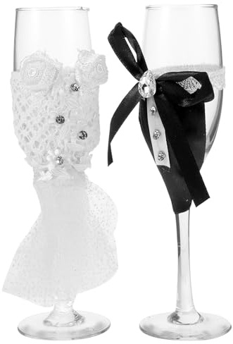 HIAKDOFT Set 2 Pezzi Flauti da Spumante Chiari per Matrimonio Sposo e Sposa, Coppe da Vino Eleganti per Brindisi Anniversario e Feste Nozze, Accessori da Bar per Occasioni Speciali