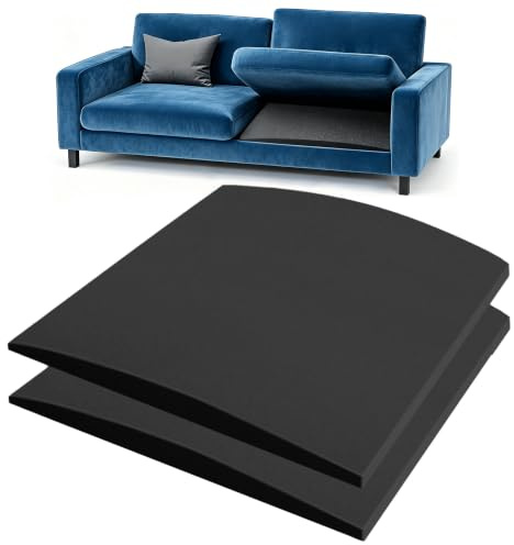 Scettar Paquete de 2 cojines de sofá para asiento caído, 60 x 50 cm, tableros de soporte de sofá negros de alta densidad curvados de espuma para reparación de hundimiento debajo del cojín