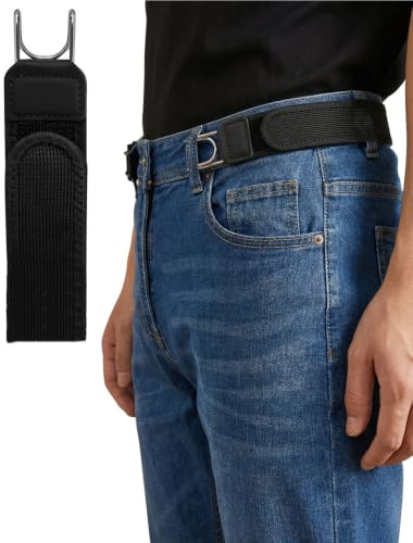 NlsqEU Cintura senza fibbia da uomo, cintura elastica invisibile con gancio in metallo, cintura regolabile invisibile laterale, per jeans e lavoro all'aperto