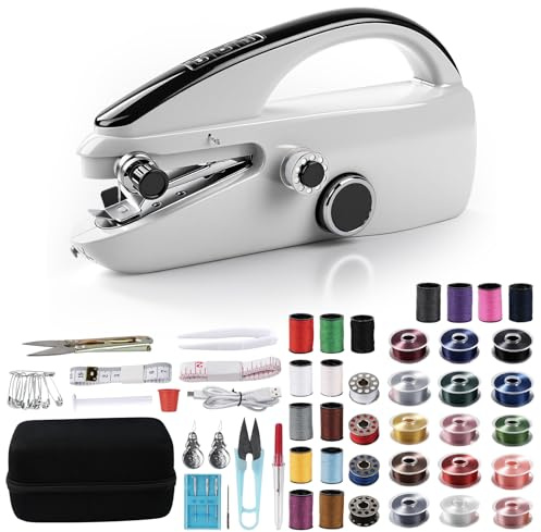 LetCart Máquina de Coser Mini Portátil Eléctrica, Mini Máquina Coser Manual para Principiantes, con Kit de Costura, 2 Velocidades y Costura Rápida, Ideal para Ropa, Telas y Viajes