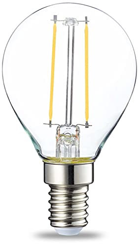 Amazon Basics LED-Leuchtmittel in Tropfenform, P45, kleines Edison-Schraubgewinde (E14), 2 W (entspricht 25-Watt-Birne), klares Filament, nicht dimmbar, 6 Stück, Warmweiß