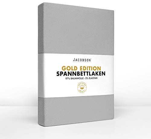 Jacobson Premium Split-Topper Spannbettlaken 200 g/m² Jersey (Split-Topper 180x200-200x200 cm, Grau)