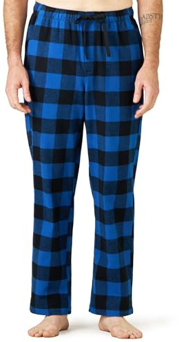 LAPASA Pyjamasbyxor i 100% bomull, flanell för män med sidfickor M39 - Nattplagg Långa träningsbyxor för hemavkoppling Stretchpläd Rutig svart och blå L
