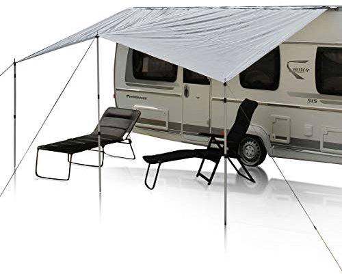 yourGEAR Wohnwagen Sonnensegel Caravan Tarp 4 x 2,4 m Sonnendach inkl. Aufstellstangen UV 50+ Schutz wasserdicht 5000 mm - Doppelkeder 7 mm und 5 mm