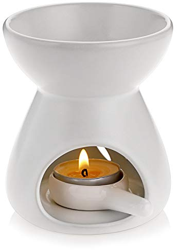 BSTKEY Keramik-Duftlampe mit Ölbrenner, dekorativer Wachsbrenner mit Teelichthalter, Kerzenhalter für Büro zu Hause, Trichtermodell (weiß)
