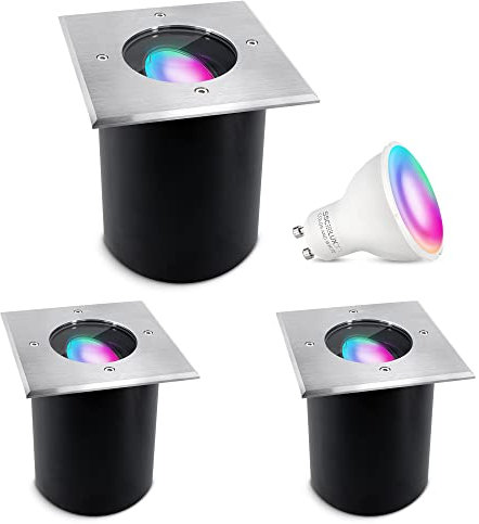 SSC-LUXon 3x JUAVI Bodeneinbauleuchte schwenkbar LED GU10 Smart WiFi RGBW kompatibel mit Alexa, Siri & Google - Outdoor Bodenleuchte befahrbar