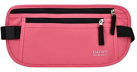 DAITET Geldgürtel – Reisepasshülle mit RFID-Blockierung, verdeckte Bauchtasche, hot pink, RFID-blockiert und Gurtbreite: 2,5 cm