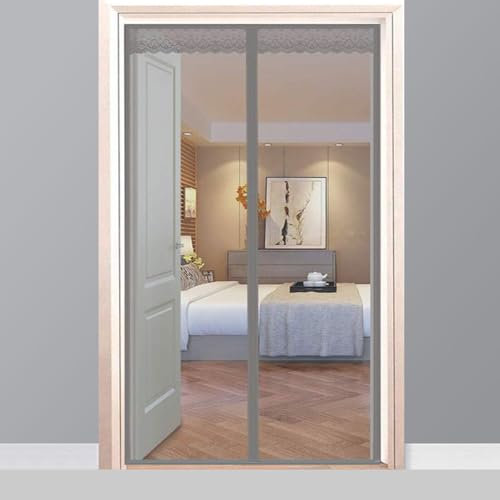 Ufamiluk fliegengitter balkontür ohne Bohren 90x200cm Grau mit Magnet insektenschutz tesa fliegengitter tür Vorhang fliegenvorhang Türvorhang fliegenschutz moskitonetz für tür Terrassentür Balkontür