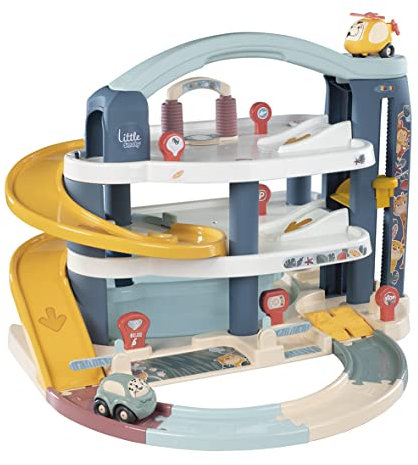 Smoby Toys - Little Smoby Parkhaus für Kinder ab 18 Monaten - große Parkgarage inkl. 1 Auto, 1 Hubschrauber, Aufzug und Zubehör