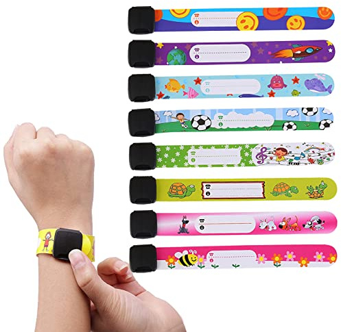 Bracciale identificativo per bambini, braccialetto bambini antismarrimento di emergenza, riutilizzabile e impermeabile, adatto per i viaggi, il gioco e la scuola dei bambini (8 pezzi)