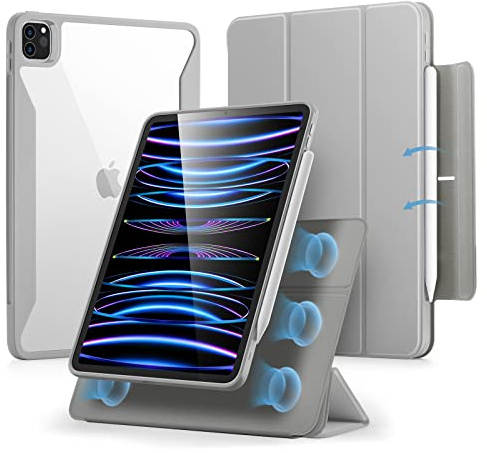 ESR für iPad Pro 11 Hülle (2022/2021/2020/2018), Rebound 360 Serie, Grau | Abnehmbare Magnetische Abdeckung, Vertikaler Ständer, mit Stiftladen und -aufbewahrung