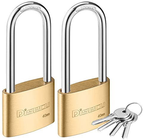 Disecu Solid Brass Keyed Padlock, 1-9/16(40mm) Wide Body, 2.5 Inch Long Shackle Outdoor Waterproof Lock with Keys for Shed, Gate, School Gym Locker, Fence, Hasp Storage (2 Pack)