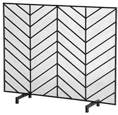 38X31In Single Panel Schmiedeeiserner Kaminschirm Antikes Gold/Schwarz-Finish, großer Flacher Feuerfunkenschutz für Wohnzimmer-Kamindekor (Farbe : Schwarz) (Schwarz) Needed