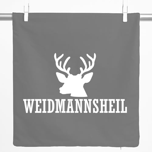 Huuraa Kissenbezug Weidmannsheil Hirsch Jägergruß Geschenk | 40x40cm Steel Grey Baumwolle Dekokissenbezug Geschenkidee Grauer Bezug für Sofakissen dekorativer Zierkissenbezug