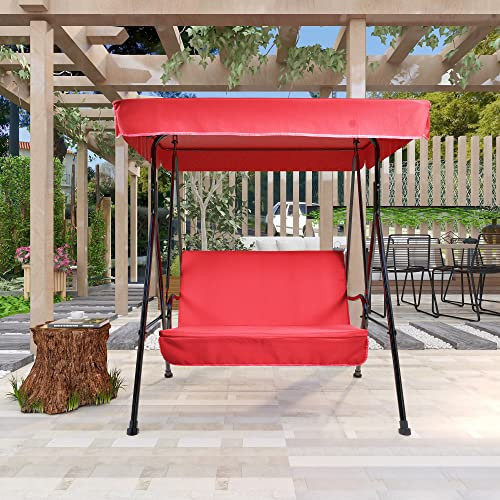 Hollywoodschaukel 2-Sitzer mit Dach Polster Outdoor Balkon Terrasse Garten Schaukel Schaukelbank (Rot)