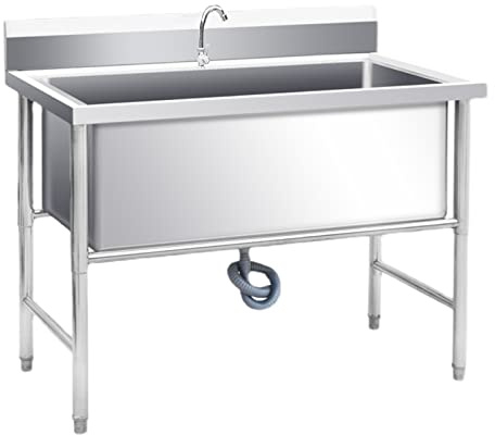 LBONG Evier Exterieur,Evier Buanderie,Lavabo Commercial sur Pied avec Support, évier de bol unique utilitaire pour garage cour lavage jardin(120X60X80cm/47.2X23.6X31.4in)