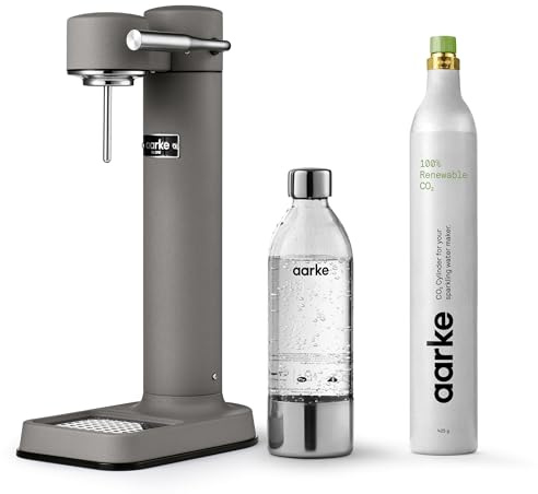 Aarke Carbonator 3 - Máquina de agua con gas en acero inoxidable, acabado gris mate + cilindro de 60 litros con CO2 renovable