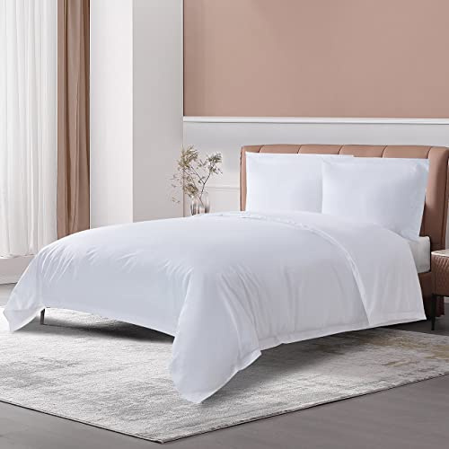 THE COTTON & SILK® 100% Luxury Long-Staple Cotton Duvet Cover - Soft & Breathable - Include 1 Duvet Cover with Corner Ties & Hidden Zipper - White, Twin Size