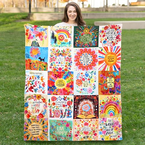 Boho Floral Throw Blanket Natural Life Patchwork Blankets, Natural Life Gifts for Women with Inspirational Thoughts, Soft Warm and Cozy Flannel for Sofa Bed Couch Travel 50x60