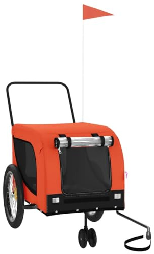 vidaXL Remorque de Vélo pour Animaux de Compagnie, Chariot à Vélo pour Chien avec Roues, Poussette de Chien, Orange et Noir Tissu Oxford et Fer