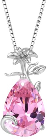 YL Collier Larme Argent 925 taillé Octobre Pierres de Naissance Tourmaline Rose Larme Pendentif pour Femme
