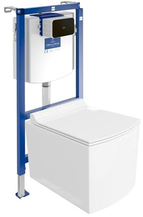 Lavita ViConnect H112 Vorwandelement Unterputz WC mit Bedienplatte + Wand Hänge Tiefspül WC Fago Weiß Spülrandlos + WC Sitz Komplettset Unterputz Spülkasten Toilette Komplett Sett