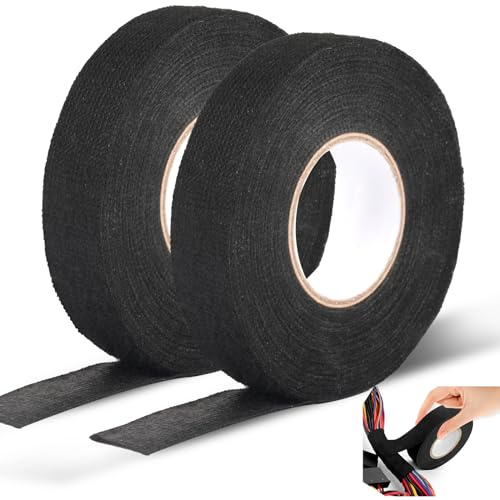 Svalor Cinta adhesiva negra para mazo de cables, 2 unidades, cinta aislante negra, cinta adhesiva textil autoadhesiva para mazos de cables, hogar, coche y motocicleta (19 mm x 15 m)