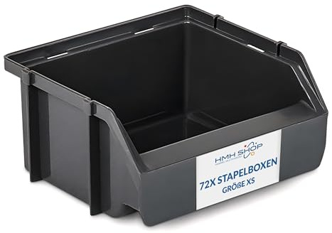 Stapelboxen der Größe XS 90x102x50mm für dein Kleinteilelager Sichtlagerkästen in 5 Farben mit Beschriftungsfeld Sortierkisten (72, Grau/Anthrazit)