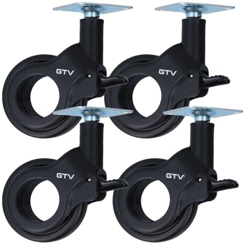 MS Beschläge Design-Lenkrolle Möbelrolle Ø 60mm Möbeltransportrolle Schwarz kugelgelagert Schrankrolle Plattenmontage Laufrolle Bockrolle 30kg Traglast (Mit Bremse, 4)
