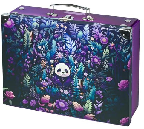 Baagl Maletín Infantil para Juguetes y Suministros Escolares - Plegable Con Mango de Metal, Cartón, Jungle Panda
