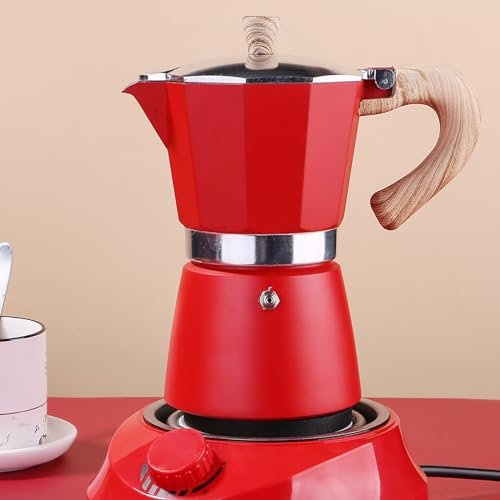 Moka Pot, Italian Coffee Pot 6 cup/10 OZ Stovetop Espresso Maker Coffee Maker - Red