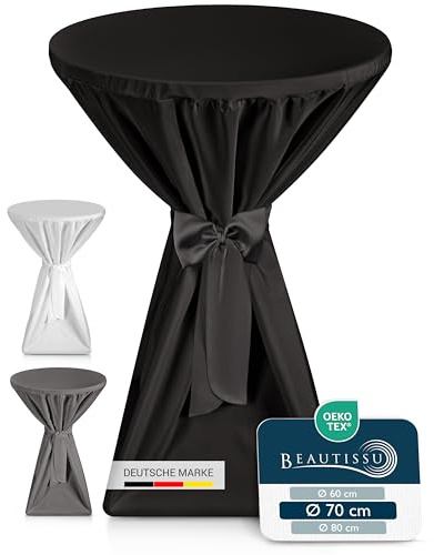 Beautissu Premium Stehtischhusse Blickdicht rutschfest bügelfrei | Ø70-75cm Schwarz 40°C waschbar Stehtischüberzug Husse für Stehtisch Bistrotisch Bartisch Gastronomie Hochzeit Giulia Premium
