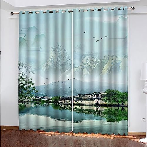 Verdunkelungsvorhänge Kräuselband Landschaft des Wasserdorfes Jiangnan Set Kindergardinen Mädchen Verdunkelungsvorhänge Mit Ösen Blickdichter Kinderzimmer Schlafzimmer Vorhang-7V3Z7U4Q2H5