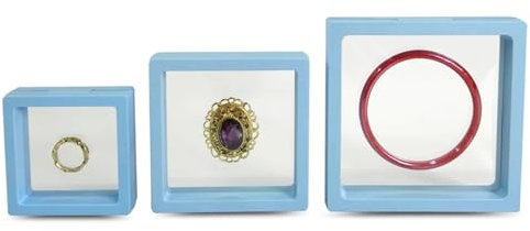 LXHZSY Schweberahmen Transparente PE-Folie Schmuck-Display-Box Ring Ohrringe Halter Armband Anhänger Organizer Schmuck elastische Aufbewahrungsbox(Blue)