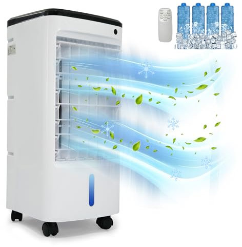 SIJIRUCUN - Condizionatori d'aria portatili, refrigeratore d'aria evaporativo, doppio serbatoio dell'acqua, timer 12 ore per spegnimento automatico, 4 pacchetti di ghiaccio migliorati, telecomando